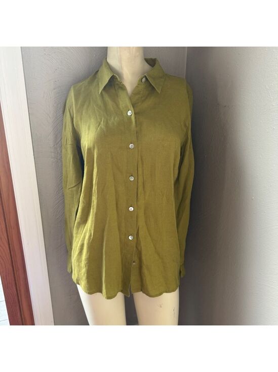 J. Jill Tops - J. Jill "I love linen" button down shirt, olive color, size XS, linen